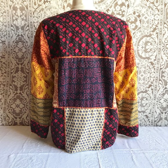 Patchwork Cotton Loose Fitting Boho Top 44 Bust - Picture 3 of 8